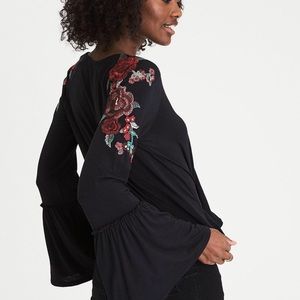 American Eagle M floral embroidered faux wrap bell